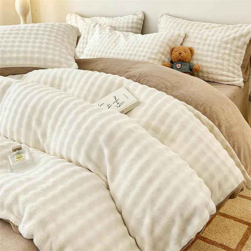 A类泡泡牛奶绒四件套 加厚保暖双面绒被套床单冬天三件套