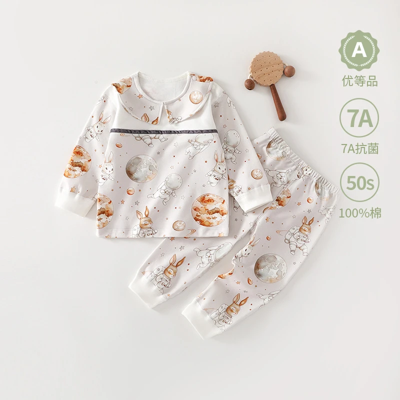 春秋婴幼儿分体两件套装衣服类纯棉宝宝无骨家居服儿童保暖内衣