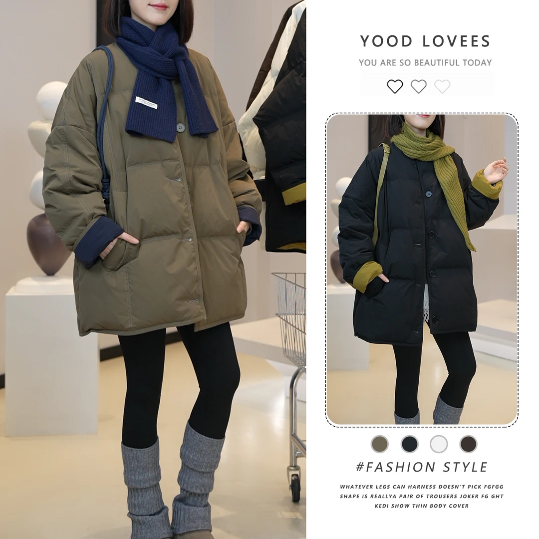 2025冬季新款单排扣休闲设计感中长款加厚加绒外套女保暖时尚棉服