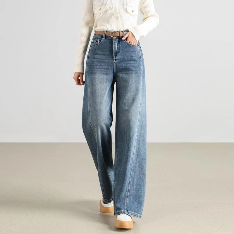 牛仔裤女宽松复古直筒窄版高腰小个子夏季新款裤子阔腿裤弯刀