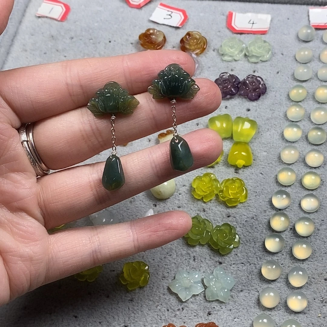 蛇纹石玉未镶嵌耳饰耳环挂件项链