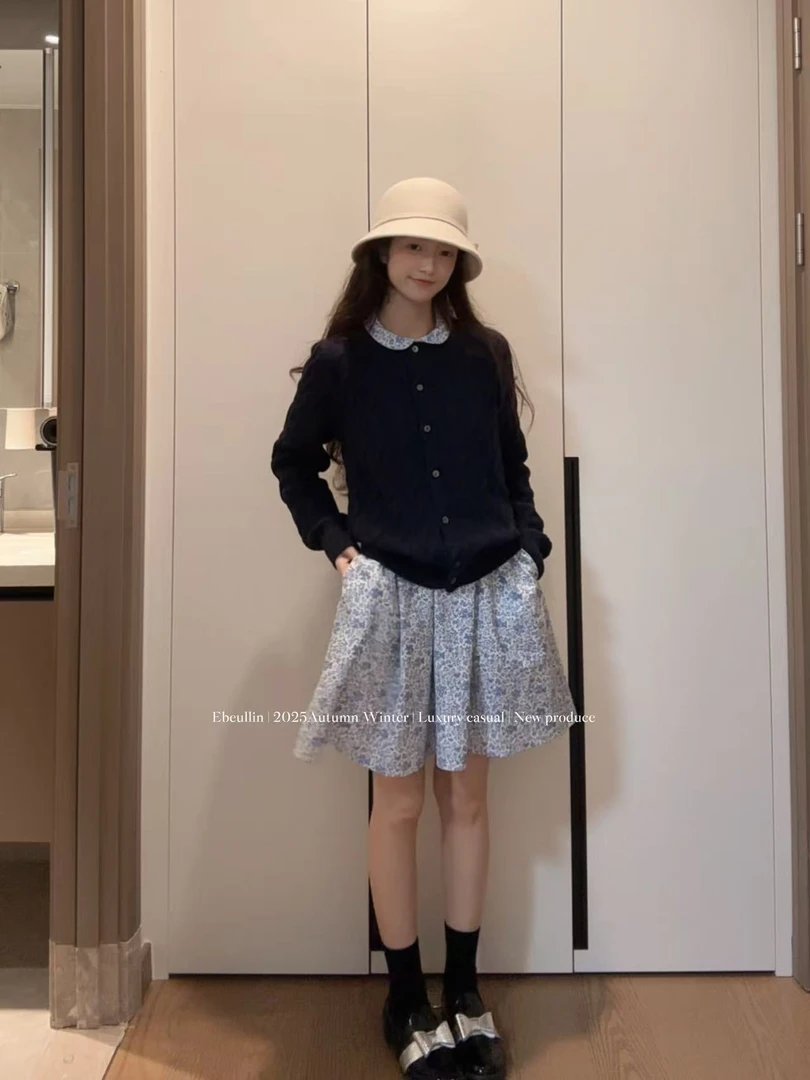 【Ebeullin自制】藏青色针织麻花毛衣外套 e364