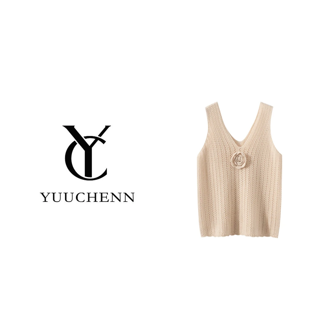 YUUCHENN羊绒手工钩花镂空吊带背心5094