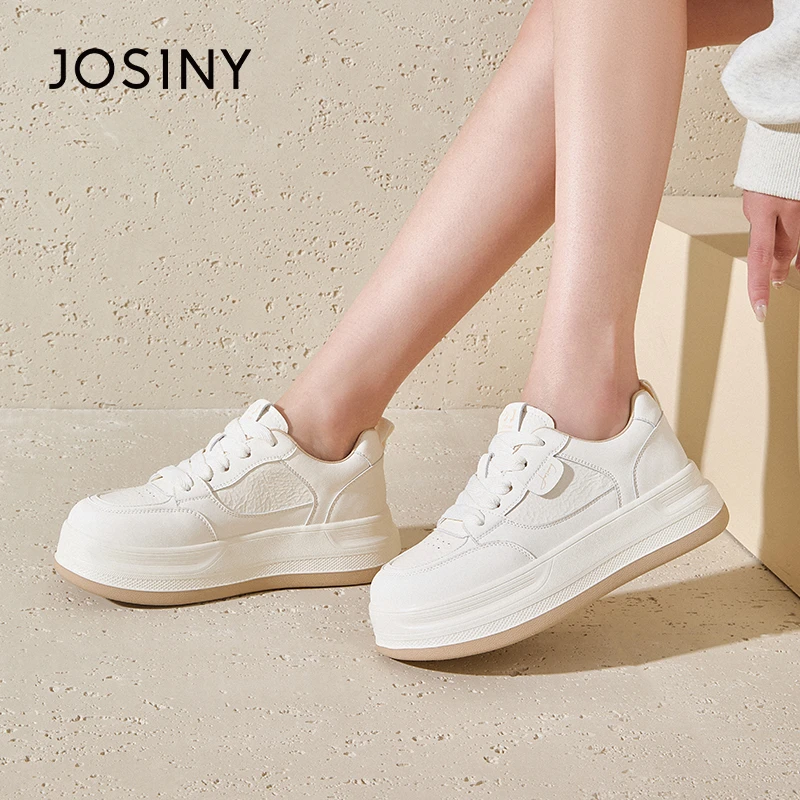 卓诗尼2025春季新款红色厚底板鞋女休闲小个子女士圆头百搭小白鞋