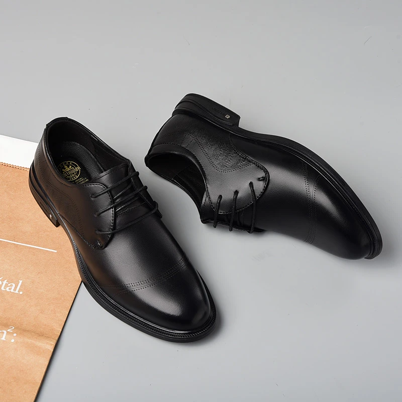 9936皮鞋男头层牛皮商务正装软底男士休闲百搭时尚潮流尖头系带鞋