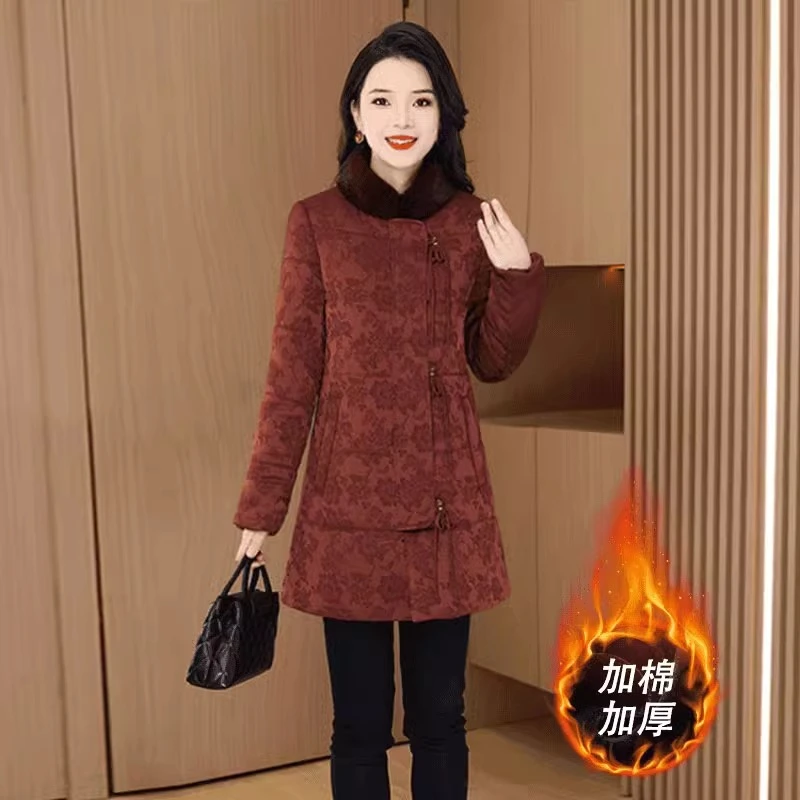 新中式国风棉服女士2025新款爆款冬高端品牌厚妈妈中长款晋江棉袄