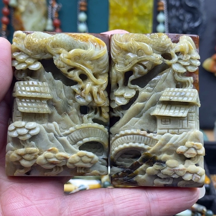 【闪购商品】未镶嵌岫玉吊坠一对