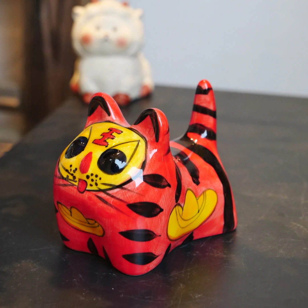四海新品【红色小老虎茶宠摆件】创意可爱中式陶瓷茶道零配茶宠摆件
