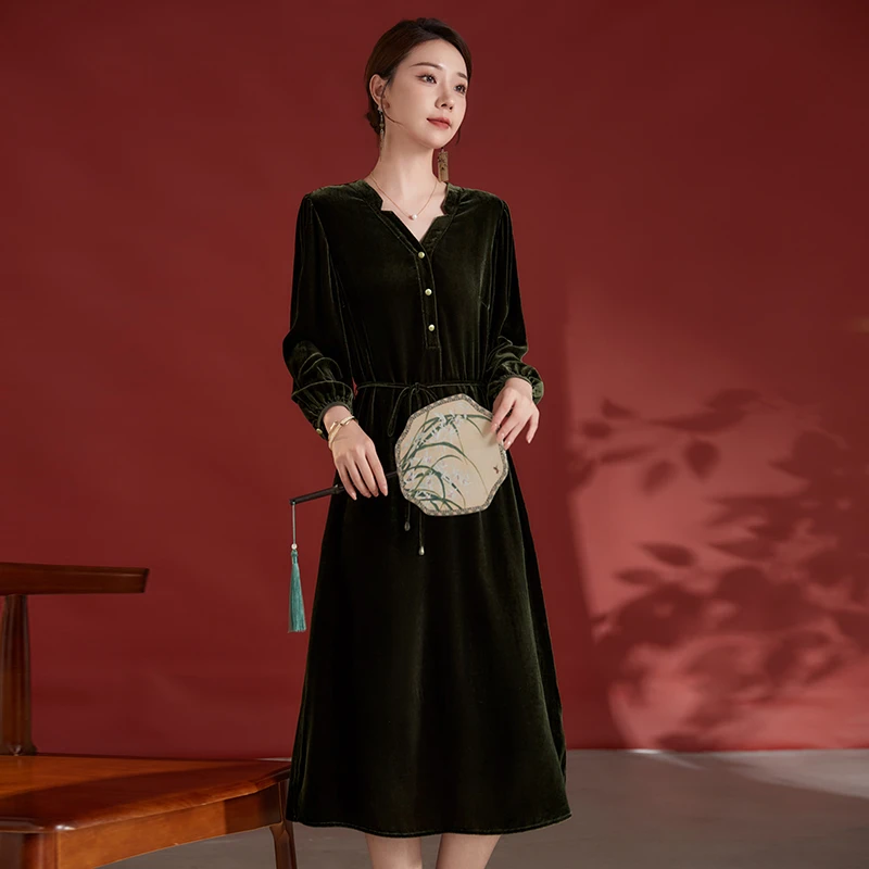 水墨佳人真丝丝绒连衣裙82498538