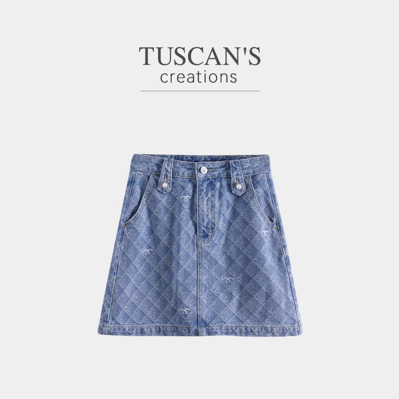 TUSCAN'S CREATIONS夏季时尚休闲牛仔重工印花女士A版短裙