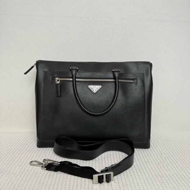 99新 Prada/普拉达  97新6404/男士经典百搭黑色全皮公文包