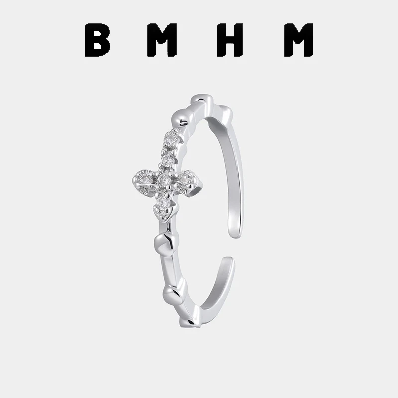 BMHM 铜合金锆石戒指 十字架戒指开口高级感设计小众轻奢ins风格