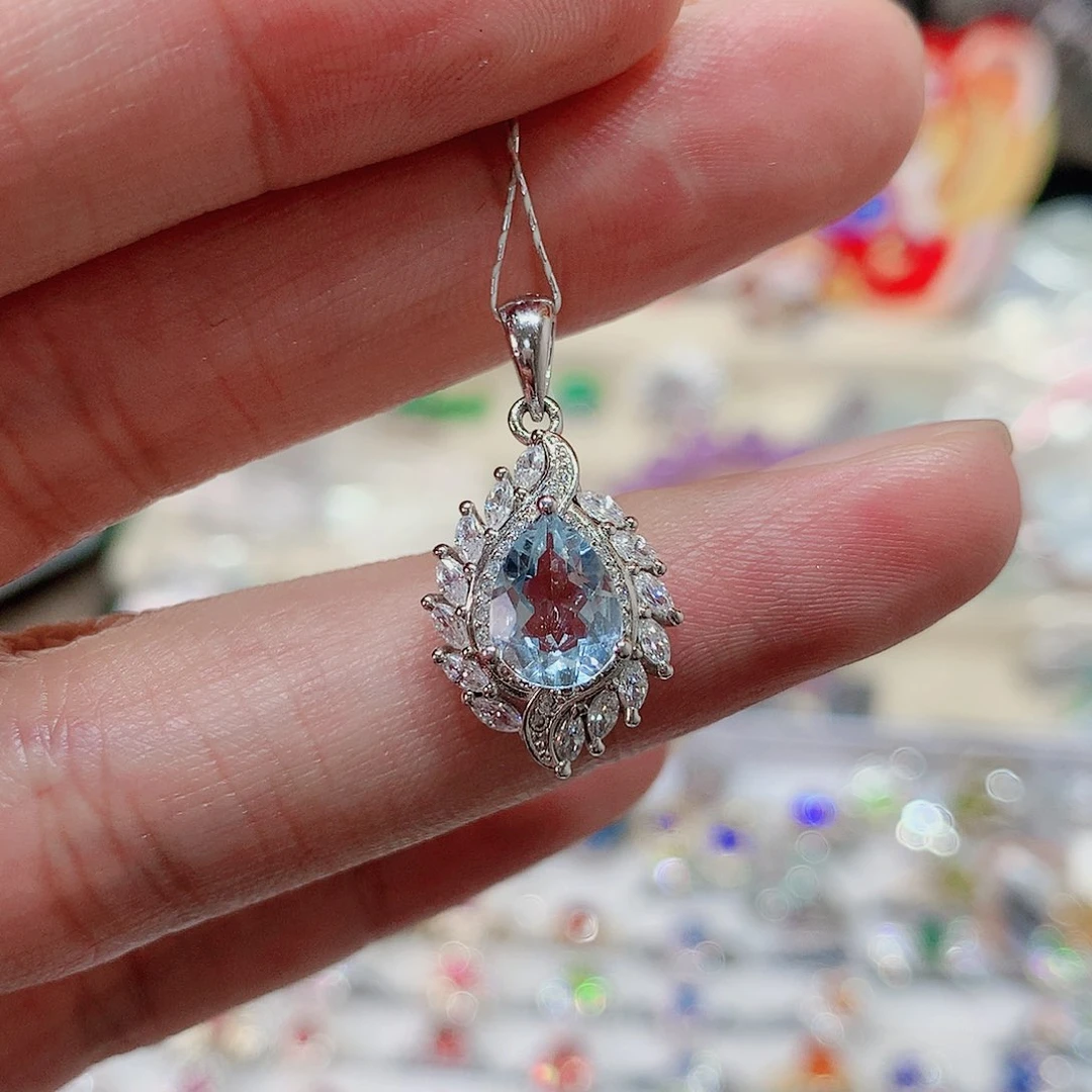 海蓝宝石吊坠(赠链)银S925镶嵌