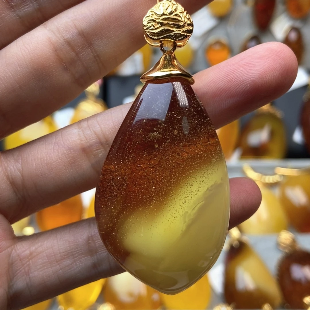琥珀银S925镀金镶嵌颈饰