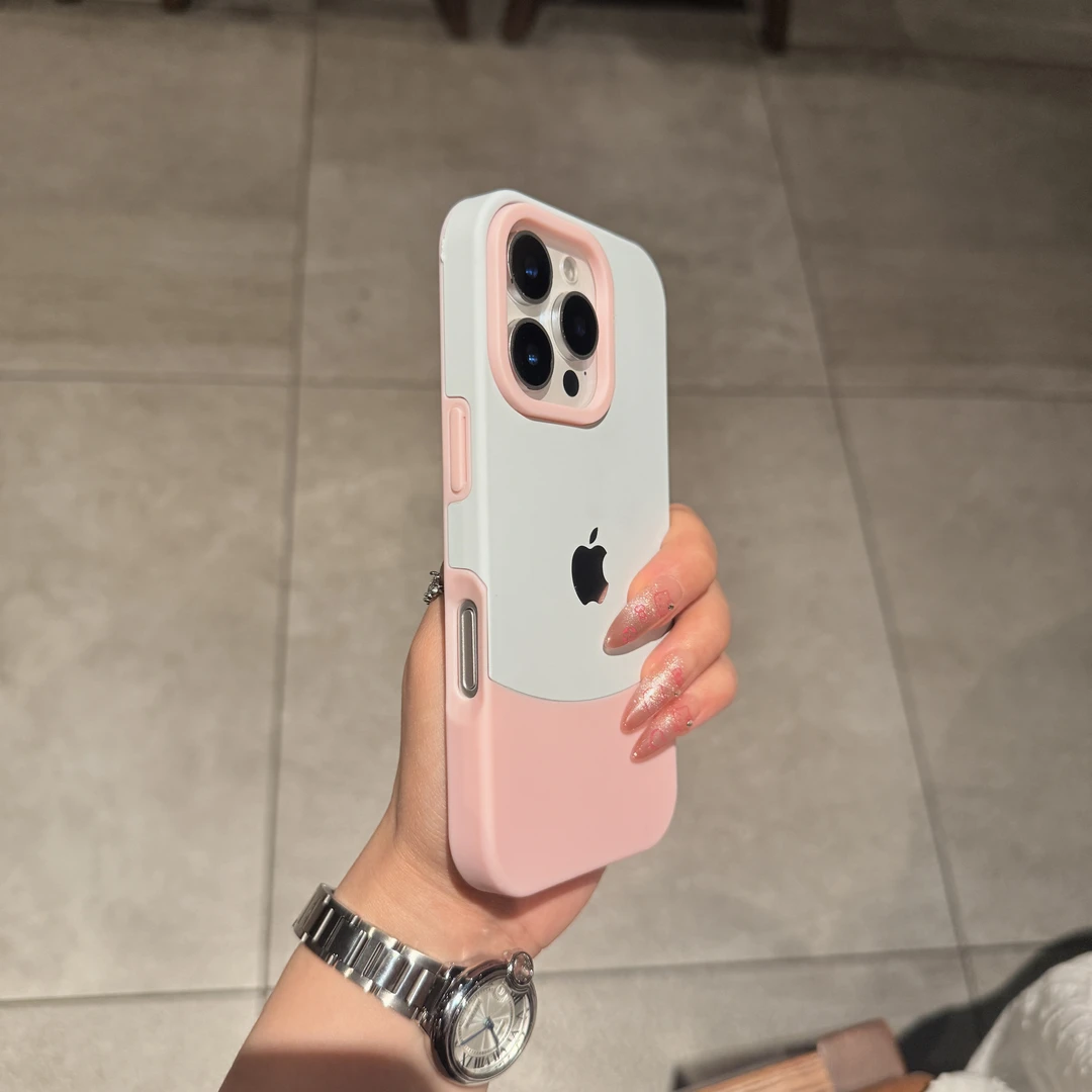 手感好适用iPhone16手机壳苹果15promax拼接撞色14女款全包防摔13