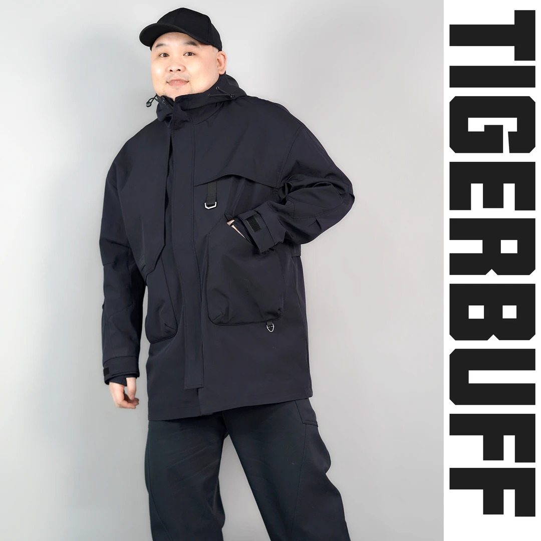 【大码连帽风衣】中长款时尚户外休闲防风黑色Y776