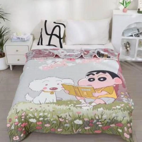 【樱花小新】泡芙被150cm*200cm 多功能轻奢超柔轻奢纱布泡芙被
