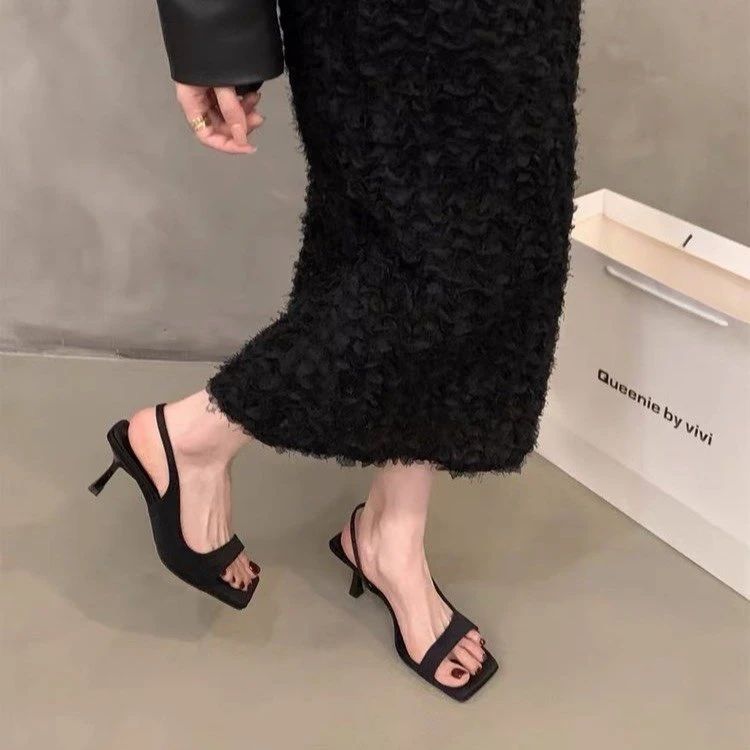 小众高跟黑色法式露趾凉鞋仙女鞋子2025新款夏季气质配裙子罗马鞋