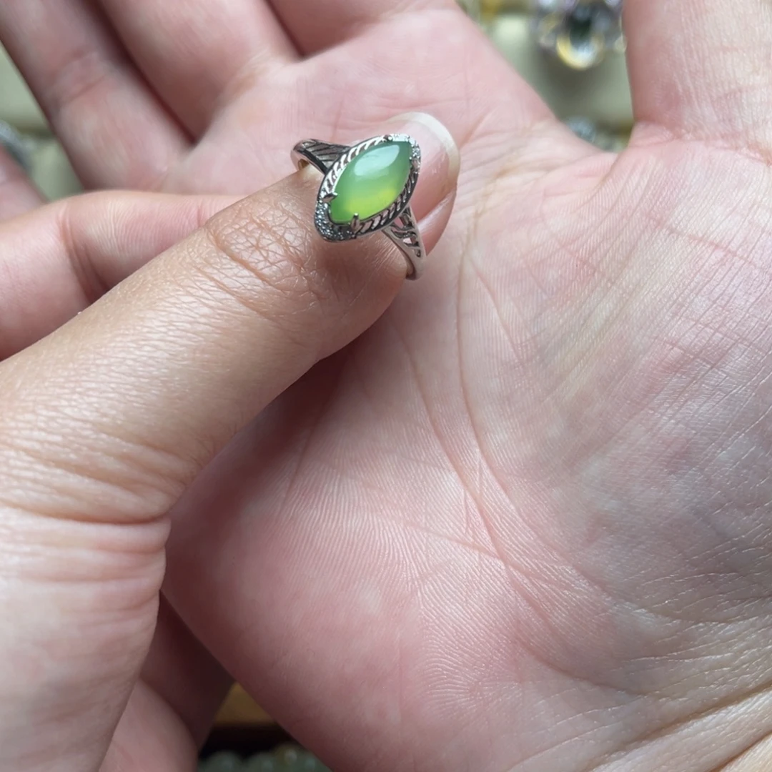 和田玉（碧玉）银S925镶嵌戒指