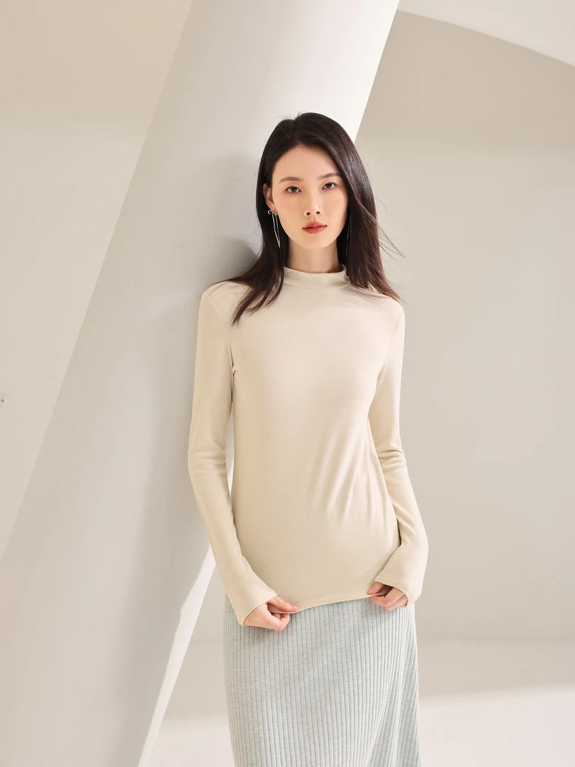 纯色羊毛自发热双面磨毛保暖打底衫女秋冬内搭半高领