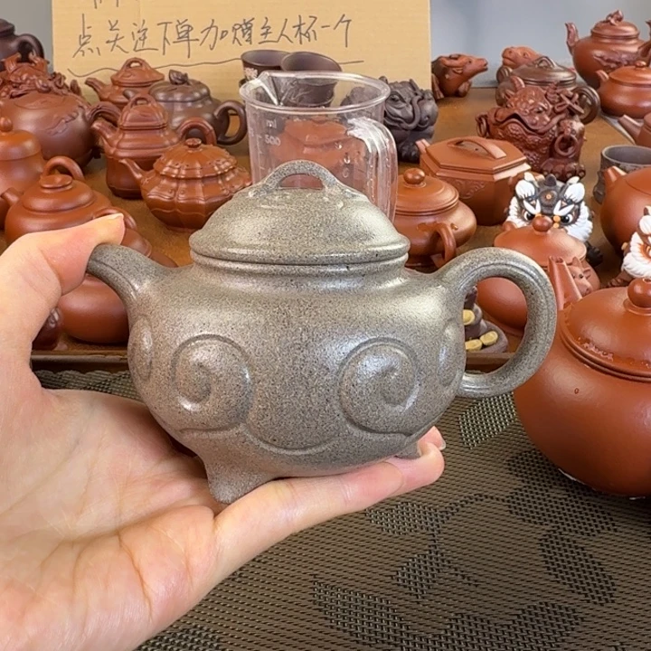 紫砂茶壶青段泥三足如意大斌