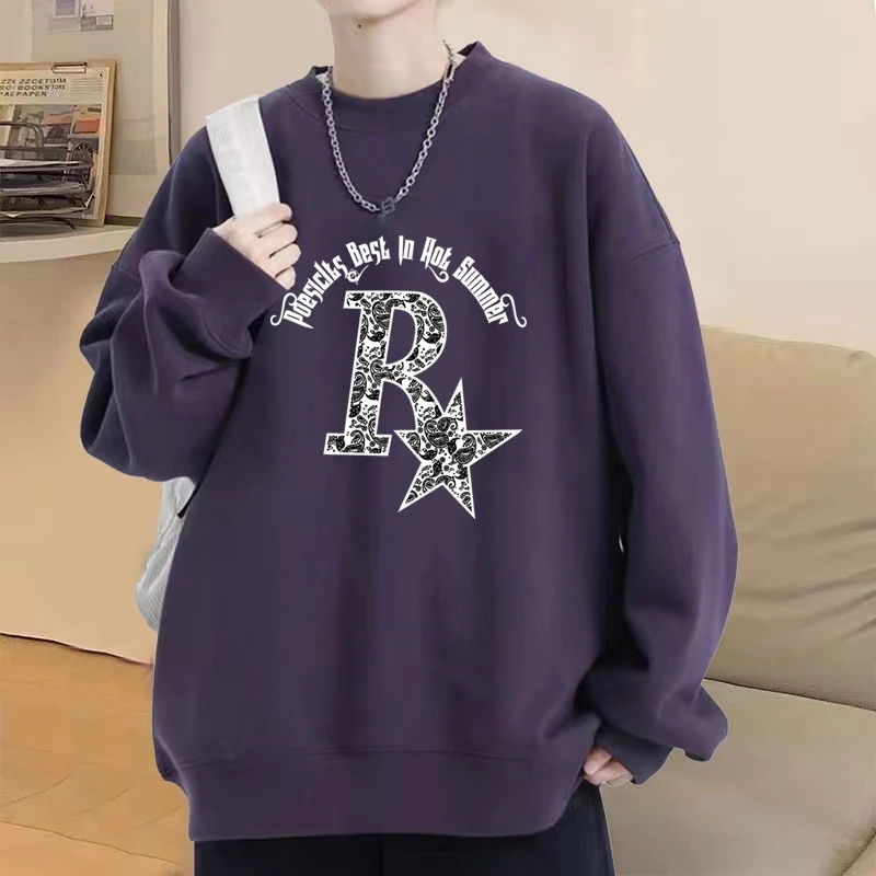 痞帅潮牌美式圆领卫衣男生春秋季新款打底衫长袖休闲宽松大码上衣