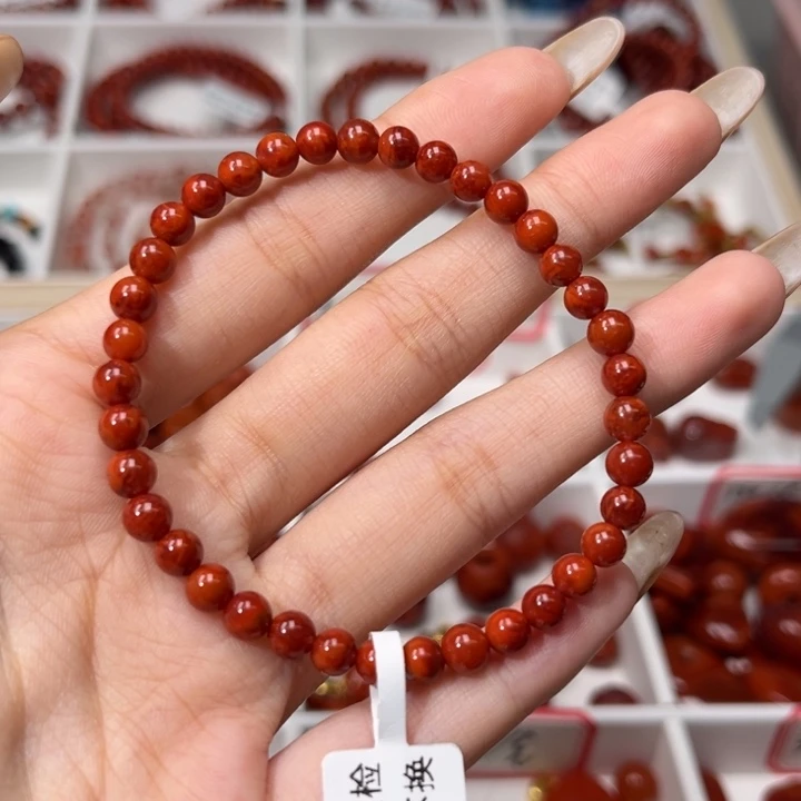 南红玛瑙未镶嵌手链满肉柿子红火焰5mm圆珠手串