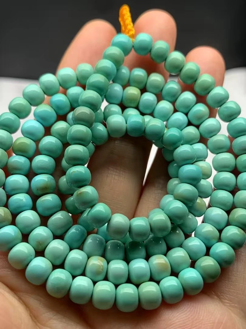 原矿高瓷特色老型绿松石108佛珠念珠项链，无水无油，直径5.8+