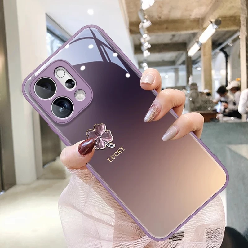 绛紫四叶草适用opporeno14pro手机壳reno13新款reno12小众保护套