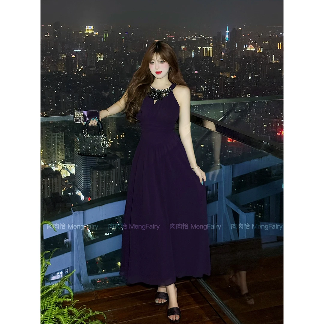 肉肉怡 清清【优雅贵奢】贵气烫钻锁骨链气质优雅连衣裙6036M
