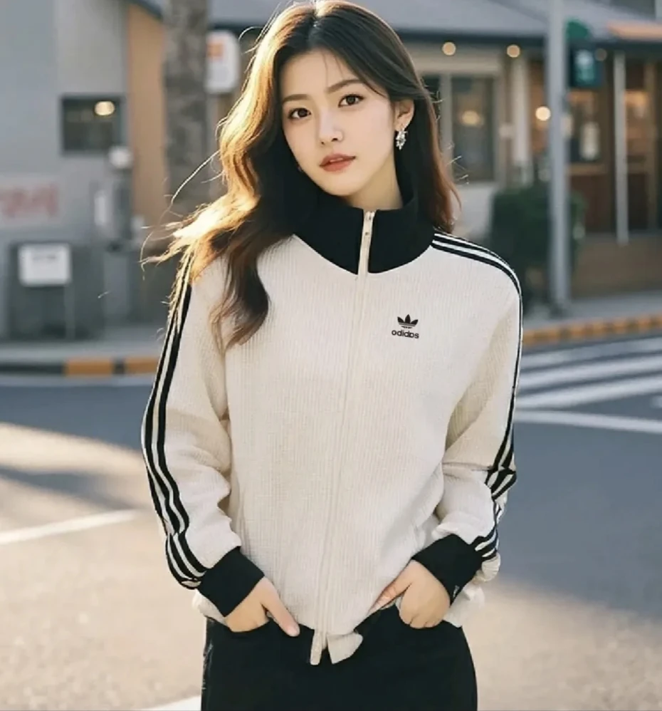 【双层有内衬】Jennie同款韩版秋季立领针织华夫格外套双拉链JW0109