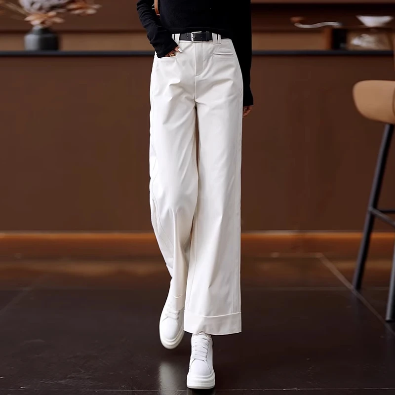时尚洋气阔腿裤女春夏季2025新款高腰西装垂感设计感窄版直筒裤子
