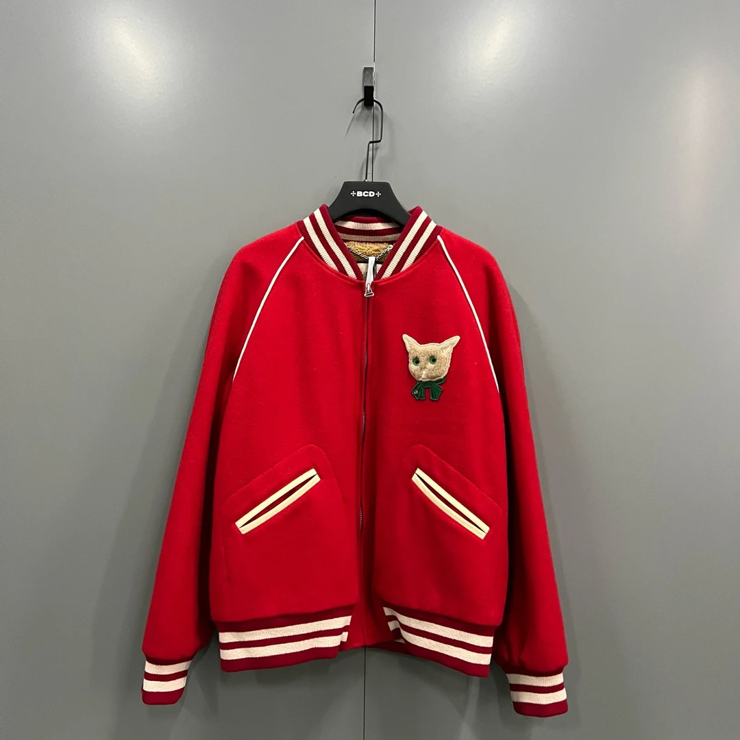 95新 GUCCI/古驰 猫头羊羔毛棒球夹克 52码/25000/