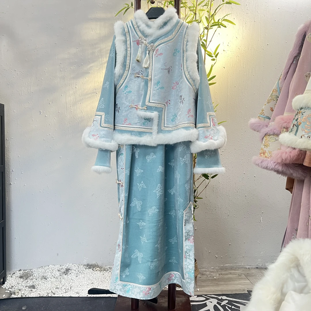 羽唐名2024冬季时尚显瘦加绒新中式日常女装裙子（2320+2321）