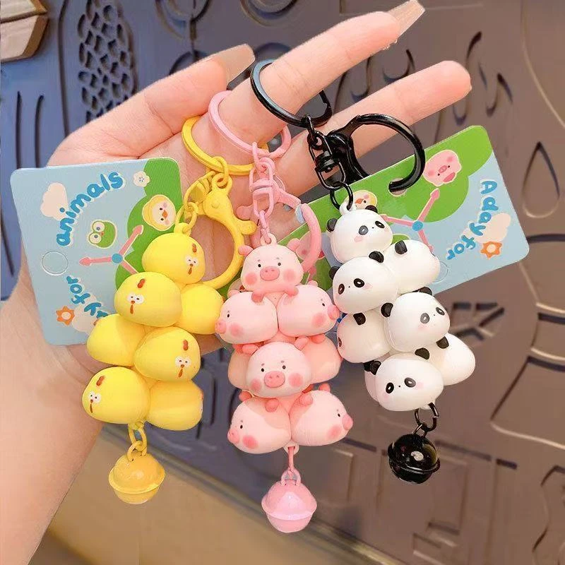 创意叠叠乐钥匙扣挂件新款可爱猪猪塔包包挂饰卡通情侣萌宠钥匙链