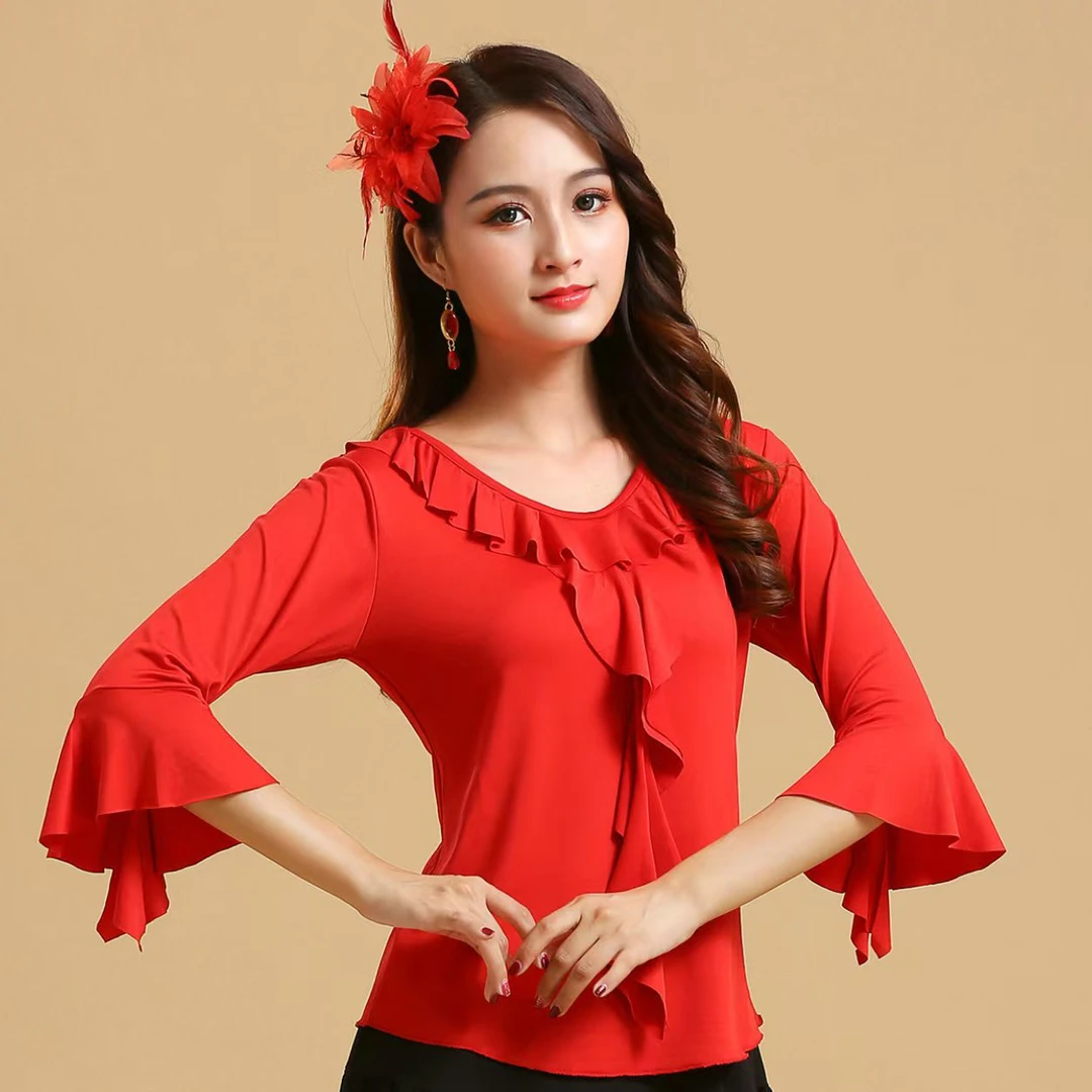 新款舞服装民族舞秧歌舞团体跳舞演出中长袖上衣不售后