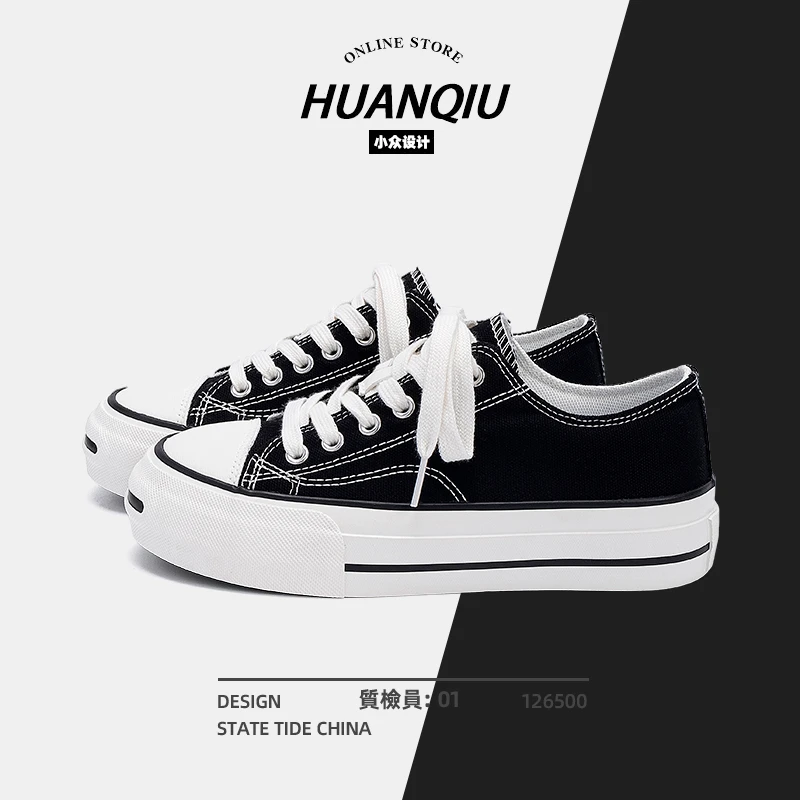 环球黑色帆布鞋子女新款2025夏季轻便潮流ins百搭学生党轻便板鞋