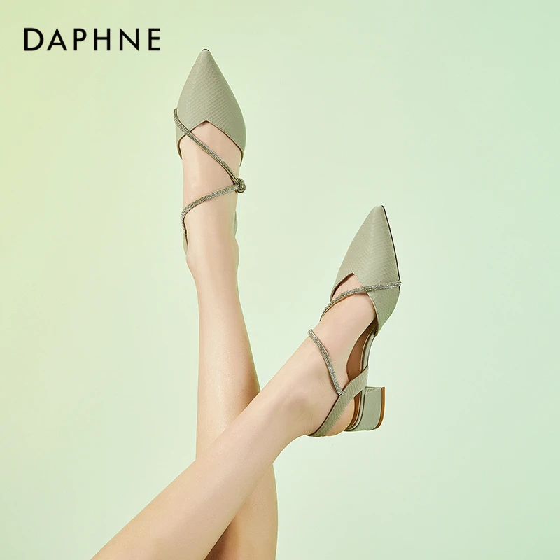 达芙妮包头凉鞋女春夏女士2025年新款夏季单鞋粗跟洋气中高跟鞋