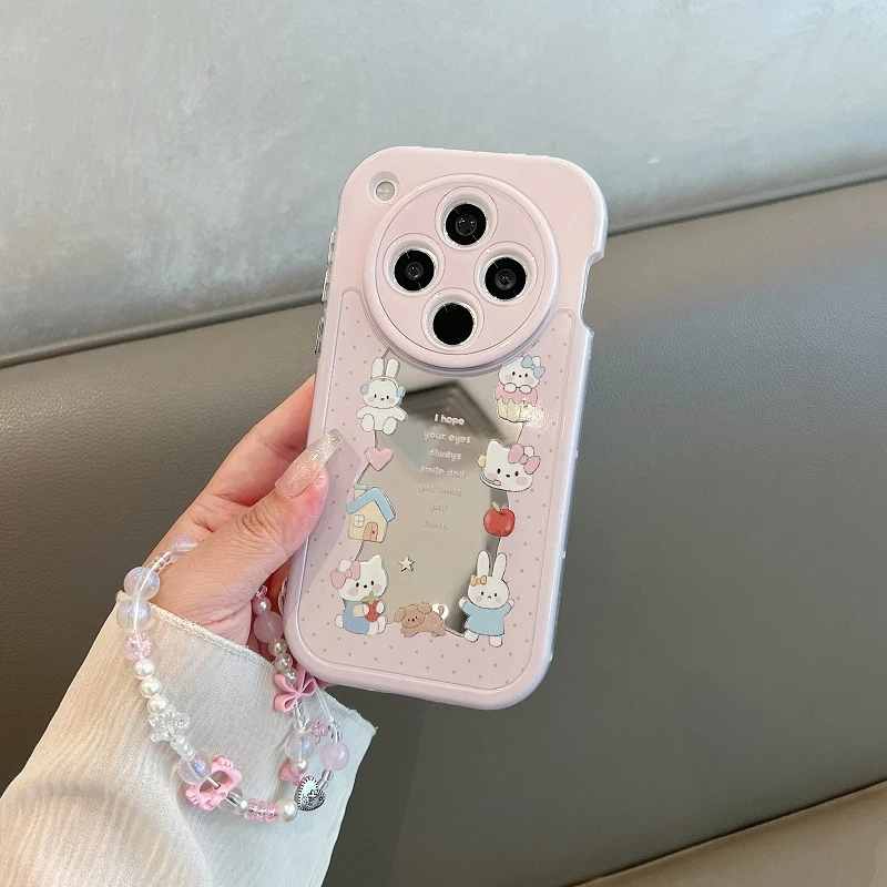 适用oppofindx8手机壳带镜子挂绳findx8s+全包防摔findx8pro兔子