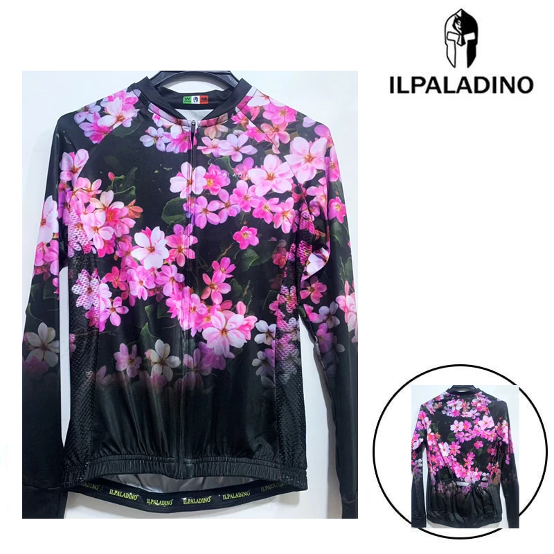 SQ 226【黑色粉花牛奶丝拼接长袖女士】ILPALADINO专业版骑行服