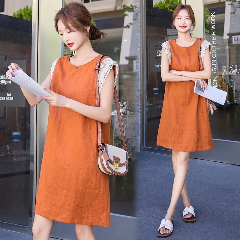 法式纯色夏季女蕾丝拼接时尚百搭显瘦连衣裙C6637-cs