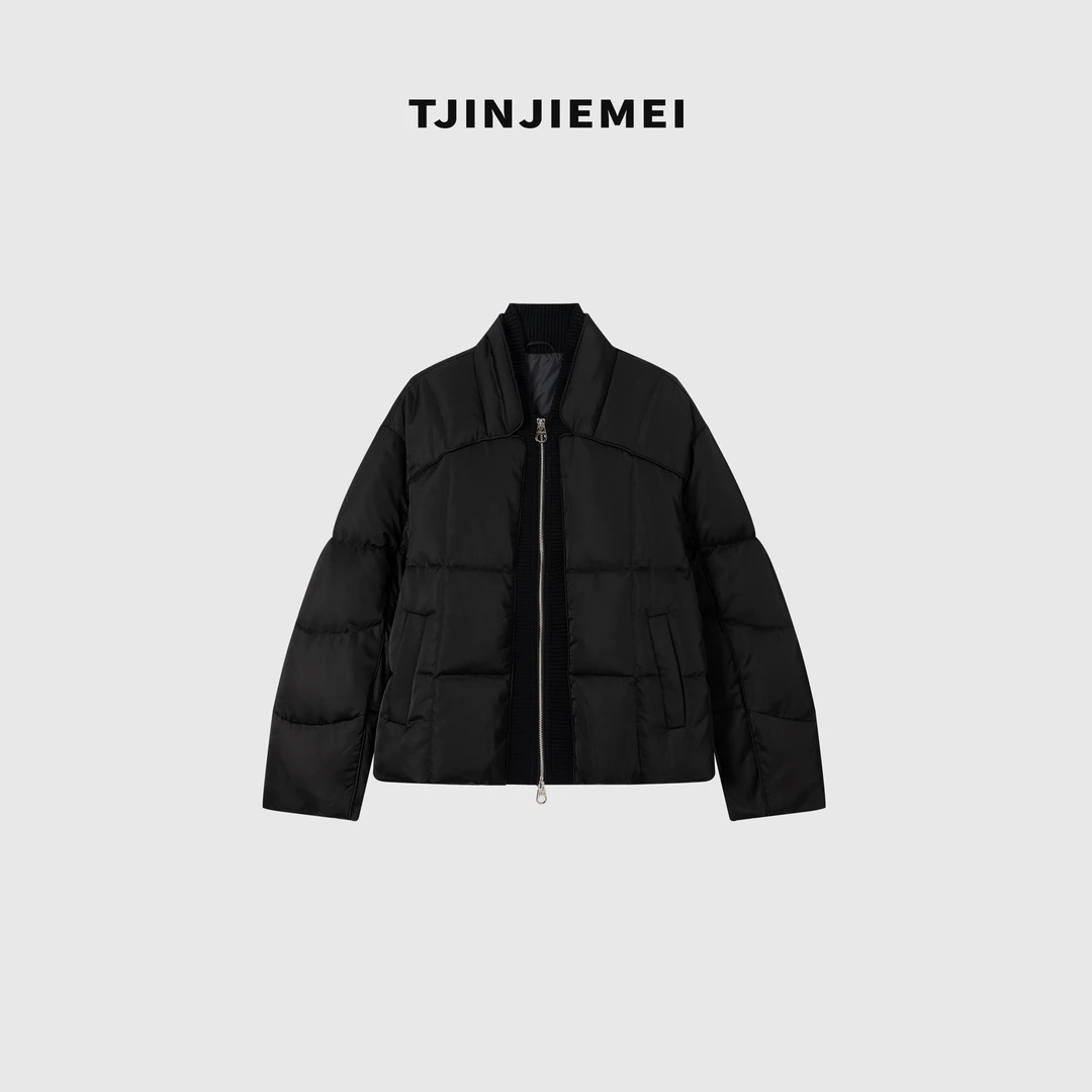 T井姐妹【锁温舱短款】时髦含真丝针织领拼接鹅绒服YRF2510-E25206