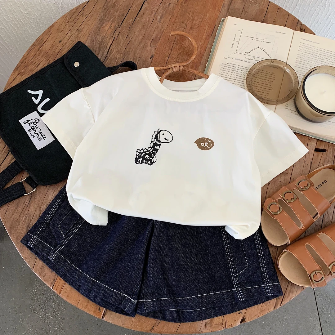 【6620P】韩版卡通短袖上衣时尚休闲宽松中小童2025新款夏季