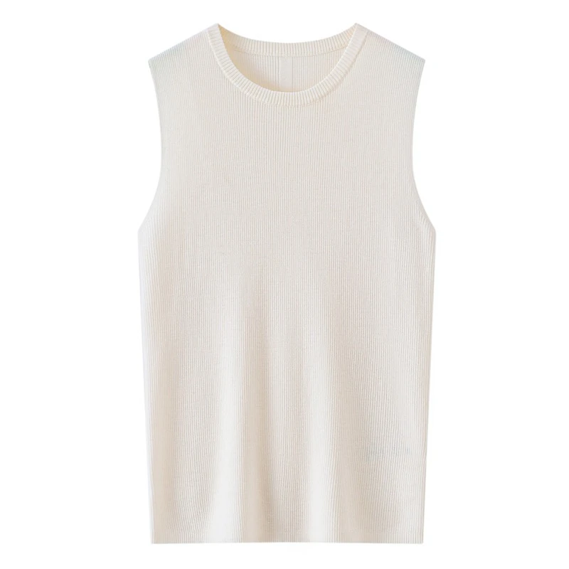 扬子100羊毛高弹力背心，抽条圆领