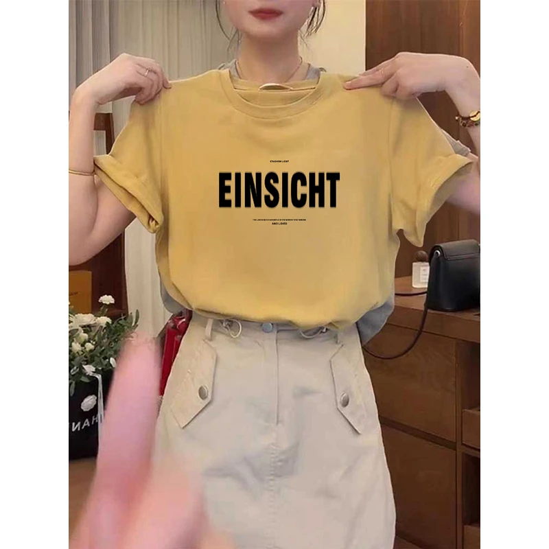 夏季爆款黄色减龄洋气上衣正肩纯棉短袖T恤女装韩版时尚百搭体恤