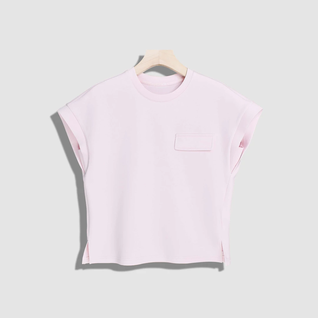 【菲儿】时尚百搭纯色慵懒风圆领无袖T恤-Y17726