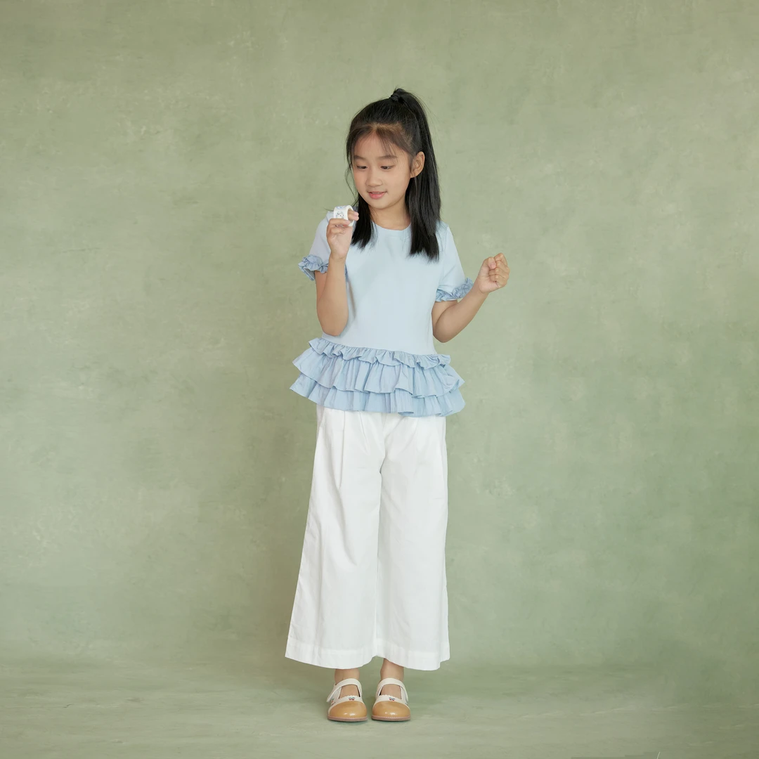 【云朵小葵】女童夏季袖边三层捏褶花边洋气百搭休闲T恤661008