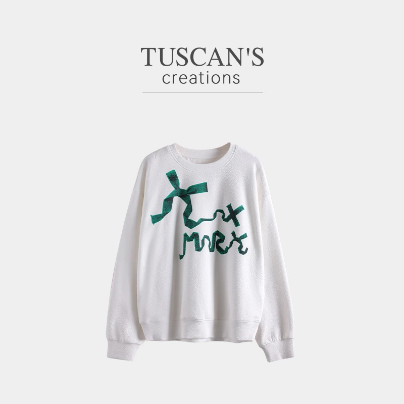 TUSCAN'S CREATIONS百搭秋冬印花女士圆领长袖套头卫衣时代双鱼