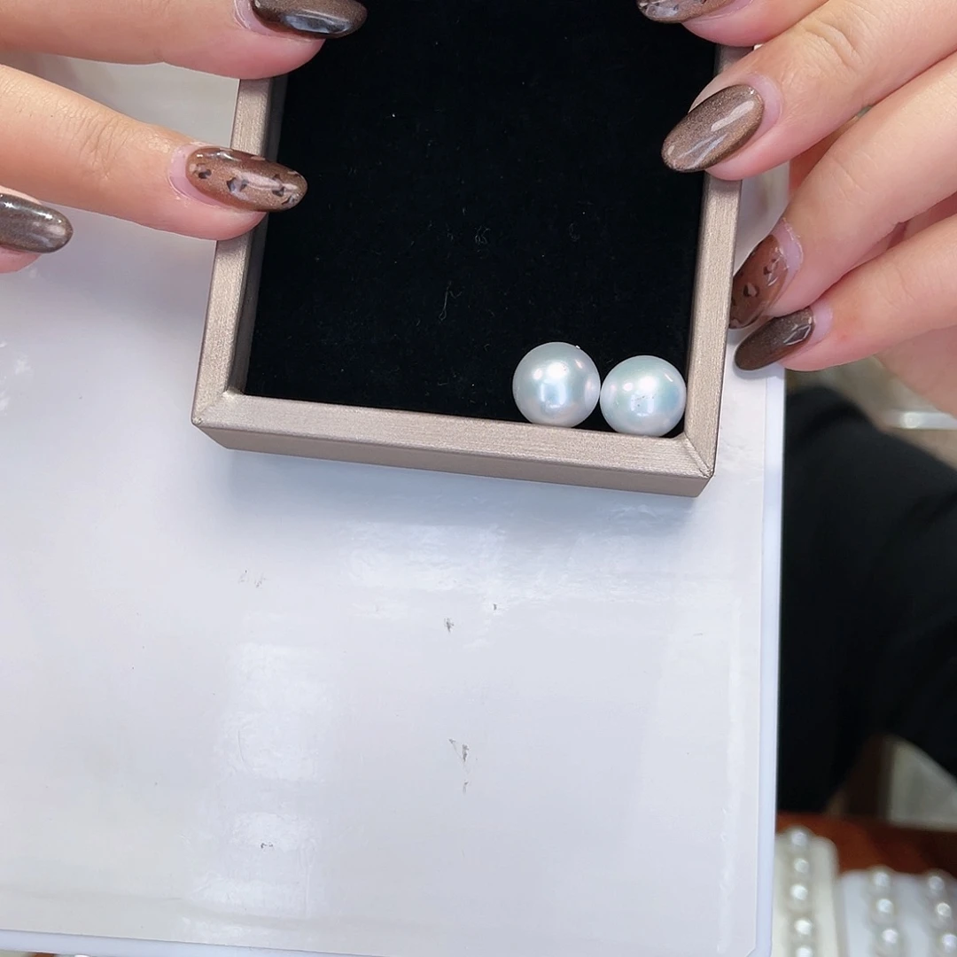 淡水珍珠耳钉18K金镶嵌12-13mm