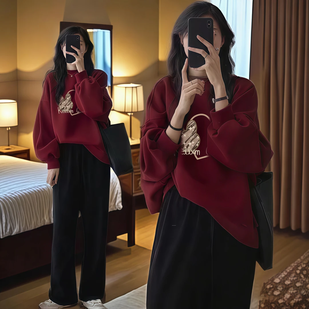 欧货大版宽松圆领卫衣外套女春秋季新款洋气时髦百搭长袖上衣服潮